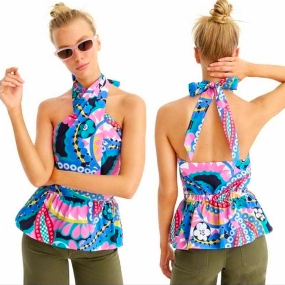 J. Crew Ratti Kaleidoscope Peplum Halter Top Multicolor Size Small